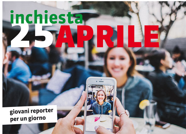 10.00 UHR | Matteotti-Platz  Umfrage zum 25. April.  Eine Gruppe von jungen Journalistenanwärtern stellt den Bewohnern des Stadtviertels Europa-Neustift Fragen wie 